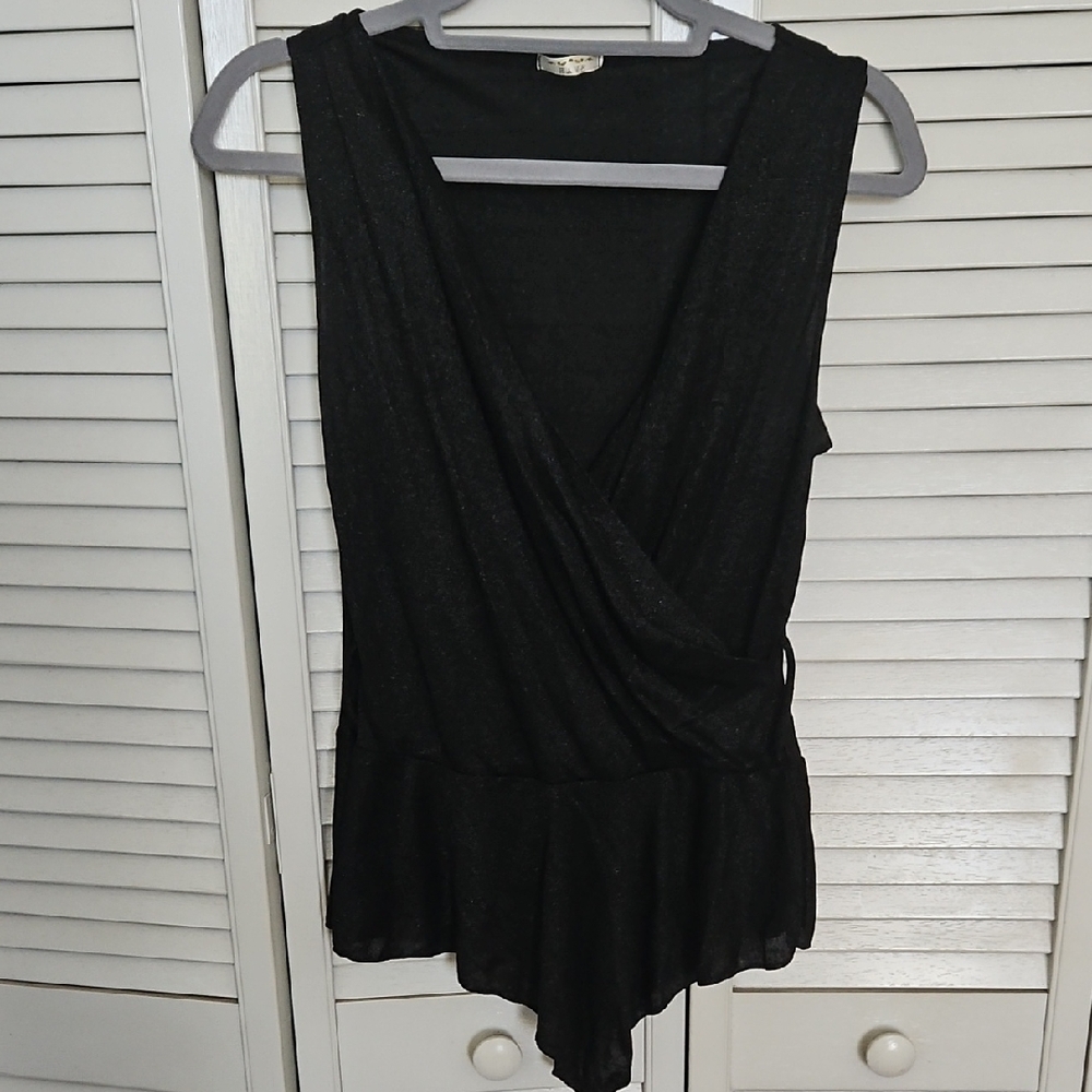 Have Black Asymmetrical Wrap Tank Top